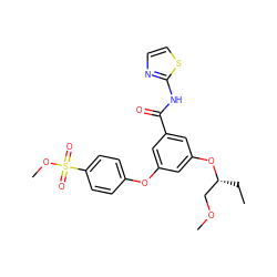 CC[C@H](COC)Oc1cc(Oc2ccc(S(=O)(=O)OC)cc2)cc(C(=O)Nc2nccs2)c1 ZINC000084635935