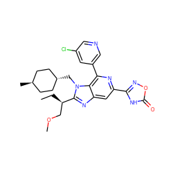 CC[C@H](COC)c1nc2cc(-c3noc(=O)[nH]3)nc(-c3cncc(Cl)c3)c2n1C[C@H]1CC[C@H](C)CC1 ZINC000261157577