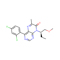 CC[C@H](COC)n1c(=O)c(C)nc2c(-c3ccc(Cl)cc3Cl)ncnc21 ZINC000084689406