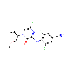 CC[C@H](COC)n1cc(Cl)nc(Nc2c(Cl)cc(C#N)cc2Cl)c1=O ZINC000043119608