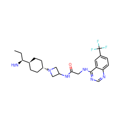 CC[C@H](N)[C@H]1CC[C@H](N2CC(NC(=O)CNc3ncnc4ccc(C(F)(F)F)cc34)C2)CC1 ZINC000149156179