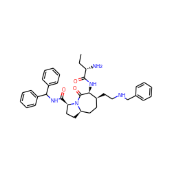 CC[C@H](N)C(=O)N[C@@H]1C(=O)N2[C@H](CC[C@H]2C(=O)NC(c2ccccc2)c2ccccc2)CC[C@@H]1CCNCc1ccccc1 ZINC000049708436