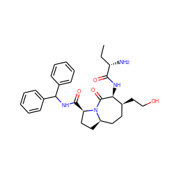 CC[C@H](N)C(=O)N[C@@H]1C(=O)N2[C@H](CC[C@H]2C(=O)NC(c2ccccc2)c2ccccc2)CC[C@@H]1CCO ZINC000049708765