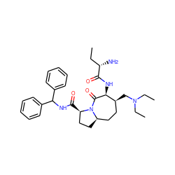 CC[C@H](N)C(=O)N[C@@H]1C(=O)N2[C@H](CC[C@H]2C(=O)NC(c2ccccc2)c2ccccc2)CC[C@@H]1CN(CC)CC ZINC000049694786