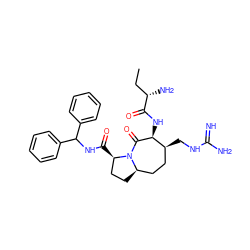 CC[C@H](N)C(=O)N[C@@H]1C(=O)N2[C@H](CC[C@H]2C(=O)NC(c2ccccc2)c2ccccc2)CC[C@@H]1CNC(=N)N ZINC000049708673