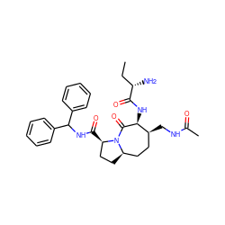 CC[C@H](N)C(=O)N[C@@H]1C(=O)N2[C@H](CC[C@H]2C(=O)NC(c2ccccc2)c2ccccc2)CC[C@@H]1CNC(C)=O ZINC000049710318