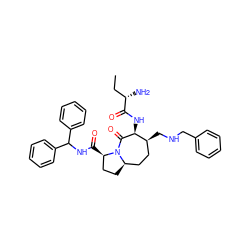 CC[C@H](N)C(=O)N[C@@H]1C(=O)N2[C@H](CC[C@H]2C(=O)NC(c2ccccc2)c2ccccc2)CC[C@@H]1CNCc1ccccc1 ZINC000049722977