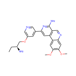 CC[C@H](N)COc1cncc(-c2cc3c(cnc4cc(OC)c(OC)cc43)c(N)n2)c1 ZINC000049784558