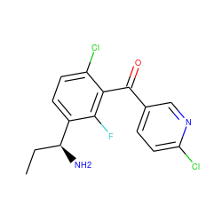 CC[C@H](N)c1ccc(Cl)c(C(=O)c2ccc(Cl)nc2)c1F ZINC001772580037