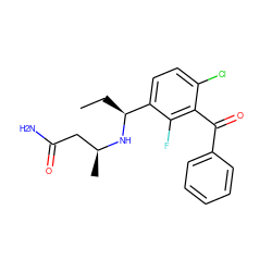 CC[C@H](N[C@@H](C)CC(N)=O)c1ccc(Cl)c(C(=O)c2ccccc2)c1F ZINC000218391509