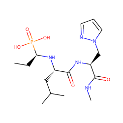 CC[C@H](N[C@@H](CC(C)C)C(=O)N[C@@H](Cn1cccn1)C(=O)NC)P(=O)(O)O ZINC000013733558