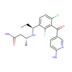 CC[C@H](N[C@H](C)CC(N)=O)c1ccc(Cl)c(C(=O)c2ccc(N)nc2)c1F ZINC000221359793