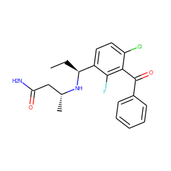 CC[C@H](N[C@H](C)CC(N)=O)c1ccc(Cl)c(C(=O)c2ccccc2)c1F ZINC000218391577