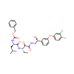 CC[C@H](NC(=O)[C@@H](CC(C)C)NC(=O)OCc1ccccc1)C(=O)C(=O)NC[C@@H](O)c1cccc(Oc2ccc(Cl)c(Cl)c2)c1 ZINC000027411301