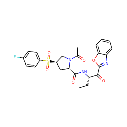 CC[C@H](NC(=O)[C@@H]1C[C@@H](S(=O)(=O)c2ccc(F)cc2)CN1C(C)=O)C(=O)c1nc2ccccc2o1 ZINC000096908180