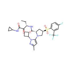 CC[C@H](NC(=O)[C@@H]1C[C@@H](S(=O)(=O)c2ccc(F)cc2C(F)(F)F)CN1c1cc(C)nn1C1CCC1)C(=O)C(=O)NC1CC1 ZINC000148699175
