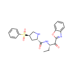 CC[C@H](NC(=O)[C@@H]1C[C@@H](S(=O)(=O)c2ccccc2)CN1)C(=O)c1nc2ccccc2o1 ZINC000096907130