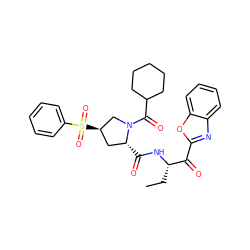 CC[C@H](NC(=O)[C@@H]1C[C@@H](S(=O)(=O)c2ccccc2)CN1C(=O)C1CCCCC1)C(=O)c1nc2ccccc2o1 ZINC000096908162