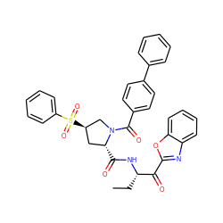 CC[C@H](NC(=O)[C@@H]1C[C@@H](S(=O)(=O)c2ccccc2)CN1C(=O)c1ccc(-c2ccccc2)cc1)C(=O)c1nc2ccccc2o1 ZINC000096908176