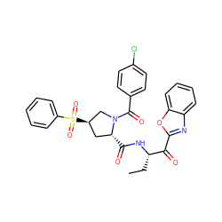 CC[C@H](NC(=O)[C@@H]1C[C@@H](S(=O)(=O)c2ccccc2)CN1C(=O)c1ccc(Cl)cc1)C(=O)c1nc2ccccc2o1 ZINC000096908172