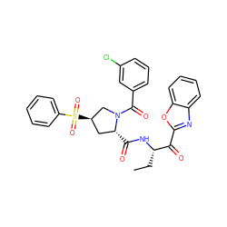 CC[C@H](NC(=O)[C@@H]1C[C@@H](S(=O)(=O)c2ccccc2)CN1C(=O)c1cccc(Cl)c1)C(=O)c1nc2ccccc2o1 ZINC000096908174