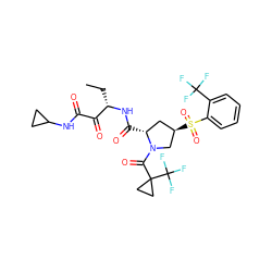 CC[C@H](NC(=O)[C@@H]1C[C@@H](S(=O)(=O)c2ccccc2C(F)(F)F)CN1C(=O)C1(C(F)(F)F)CC1)C(=O)C(=O)NC1CC1 ZINC000148722089