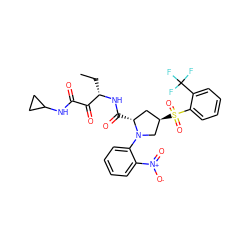 CC[C@H](NC(=O)[C@@H]1C[C@@H](S(=O)(=O)c2ccccc2C(F)(F)F)CN1c1ccccc1[N+](=O)[O-])C(=O)C(=O)NC1CC1 ZINC000148629122