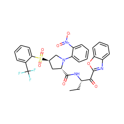 CC[C@H](NC(=O)[C@@H]1C[C@@H](S(=O)(=O)c2ccccc2C(F)(F)F)CN1c1ccccc1[N+](=O)[O-])C(=O)c1nc2ccccc2o1 ZINC000169702089