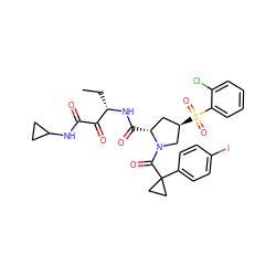 CC[C@H](NC(=O)[C@@H]1C[C@@H](S(=O)(=O)c2ccccc2Cl)CN1C(=O)C1(c2ccc(I)cc2)CC1)C(=O)C(=O)NC1CC1 ZINC000169702099