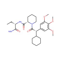 CC[C@H](NC(=O)[C@@H]1CCCCN1C(=O)[C@H](c1cc(OC)c(OC)c(OC)c1)C1CCCCC1)C(N)=O ZINC000653916104