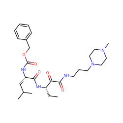 CC[C@H](NC(=O)[C@H](CC(C)C)NC(=O)OCc1ccccc1)C(=O)C(=O)NCCCN1CCN(C)CC1 ZINC000040897266