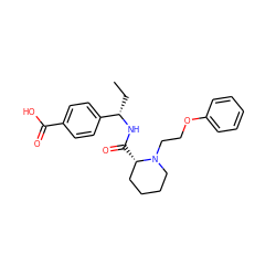 CC[C@H](NC(=O)[C@H]1CCCCN1CCOc1ccccc1)c1ccc(C(=O)O)cc1 ZINC000224860487