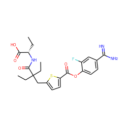 CC[C@H](NC(=O)C(CC)(CC)Cc1ccc(C(=O)Oc2ccc(C(=N)N)cc2F)s1)C(=O)O ZINC000210443911