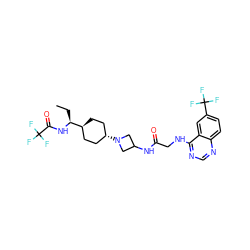 CC[C@H](NC(=O)C(F)(F)F)[C@H]1CC[C@H](N2CC(NC(=O)CNc3ncnc4ccc(C(F)(F)F)cc34)C2)CC1 ZINC000149200894