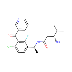 CC[C@H](NC(=O)C[C@@H](N)C(C)C)c1ccc(Cl)c(C(=O)c2cccnc2)c1F ZINC001772631447