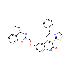 CC[C@H](NC(=O)COc1ccc2[nH]c(=O)c(-c3nccs3)c(CCc3ccccc3)c2c1)c1ccccc1 ZINC000064573296