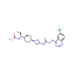 CC[C@H](NC(=O)OC)[C@H]1CC[C@@H](N2CC(NC(=O)CNc3ncnc4ccc(C(F)(F)F)cc34)C2)CC1 ZINC000261070944