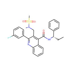 CC[C@H](NC(=O)c1c(CN(C)S(C)(=O)=O)c(-c2cccc(F)c2)nc2ccccc12)c1ccccc1 ZINC000040919240