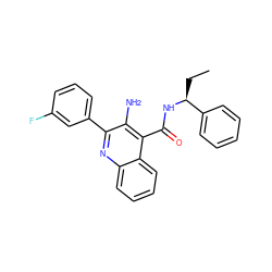 CC[C@H](NC(=O)c1c(N)c(-c2cccc(F)c2)nc2ccccc12)c1ccccc1 ZINC000003950357