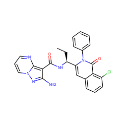 CC[C@H](NC(=O)c1c(N)nn2cccnc12)c1cc2cccc(Cl)c2c(=O)n1-c1ccccc1 ZINC000219868739