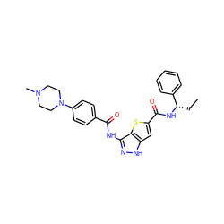 CC[C@H](NC(=O)c1cc2[nH]nc(NC(=O)c3ccc(N4CCN(C)CC4)cc3)c2s1)c1ccccc1 ZINC000036473703