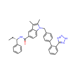 CC[C@H](NC(=O)c1ccc2c(c1)c(C)c(C)n2Cc1ccc(-c2ccccc2-c2nn[nH]n2)cc1)c1ccccc1 ZINC000198398742