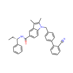 CC[C@H](NC(=O)c1ccc2c(c1)c(C)c(C)n2Cc1ccc(-c2ccccc2C#N)cc1)c1ccccc1 ZINC000198398916