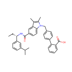 CC[C@H](NC(=O)c1ccc2c(c1)c(C)c(C)n2Cc1ccc(-c2ccccc2C(=O)O)cc1)c1cccc(C(C)C)c1 ZINC000199633460