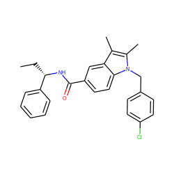 CC[C@H](NC(=O)c1ccc2c(c1)c(C)c(C)n2Cc1ccc(Cl)cc1)c1ccccc1 ZINC000198495060