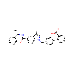 CC[C@H](NC(=O)c1ccc2c(c1)c(C)cn2Cc1ccc(-c2ccccc2C(=O)O)cc1)c1ccccc1 ZINC000198620232