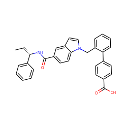 CC[C@H](NC(=O)c1ccc2c(ccn2Cc2ccccc2-c2ccc(C(=O)O)cc2)c1)c1ccccc1 ZINC000198621433