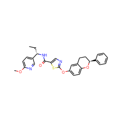 CC[C@H](NC(=O)c1cnc(Oc2ccc3c(c2)CC[C@@H](c2ccccc2)O3)s1)c1ccc(OC)nc1 ZINC000169710450