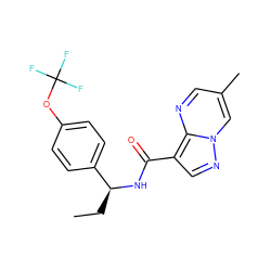 CC[C@H](NC(=O)c1cnn2cc(C)cnc12)c1ccc(OC(F)(F)F)cc1 ZINC001772618418