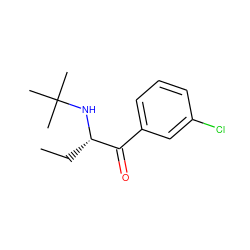 CC[C@H](NC(C)(C)C)C(=O)c1cccc(Cl)c1 ZINC000033640752